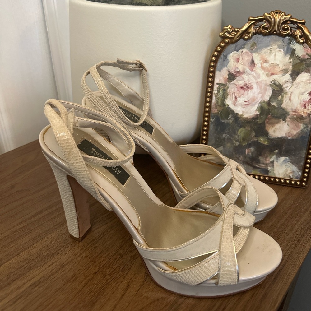 White House Black Market 8.5 Nude Strappy Platform Heels Wedding Party - Picture 2 of 9